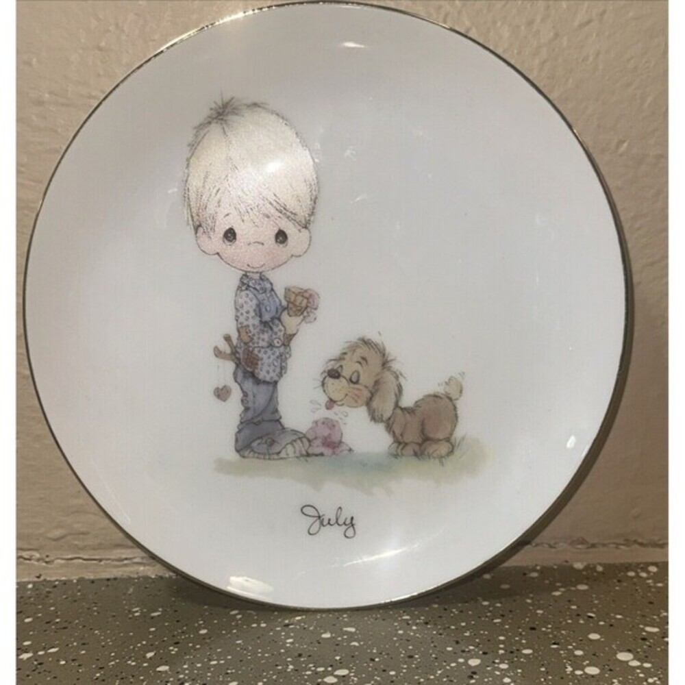 Precious Moments July Plate‎ Boy with Dog Birthday Collectible Enesco